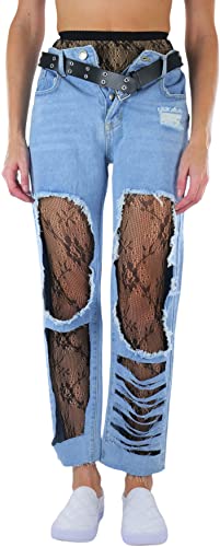 Image of ToBeInStyle Women's Single Floral Lace Fishnet Tights Footless & Stirrup Design
