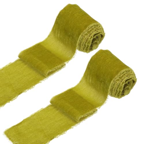 Ruban de velours vert fait main à bords effilochés pour décoration chic