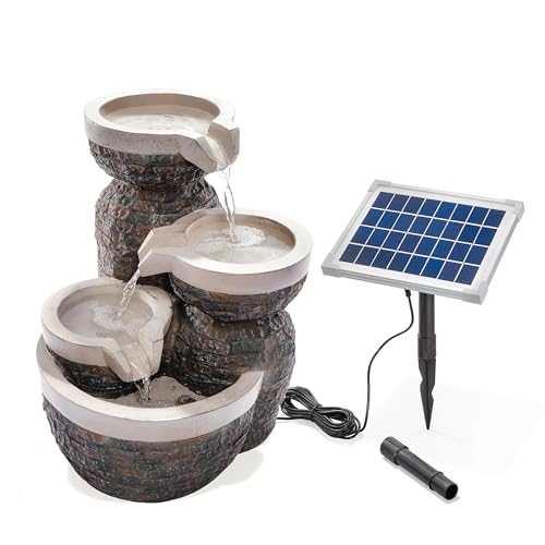 esotec Solar Kaskadenbrunnen Bowl Fountain, Gartenliebhaber-Geschenk, Solar Springbrunnen für außen, Gartenbrunnen Quellstein, Wasserschale Garten, Wasserfall Garten, grau H=42cm 101311