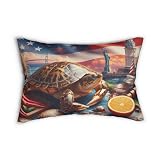 Spun Lumbar Pillow 20x14 - USA Flag Background with Chesapeake Bay, Blue Crab, Maryland Terrapin