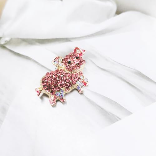 Image of Exquisite Cartoon Pig Cute Brooch Pins Pink Cubic Zirconia Rhinestone Corsage Jewelry Lovely Animal Lapel Pin Clothes Bags Backpacks Jacket Badge Accessories for Women Men Teen Girls Promise Gifts