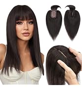 Hairro Human Hair Toppers with Bangs, Clips in 100% Real Hairpieces for Women, 2.8