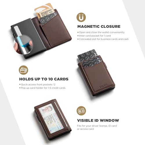 Image of VULKIT Men's Slim Wallets Pop Up Card Holder RFID Blocking Metal Wallet Minimalist Design Holds Up to 11 Cards