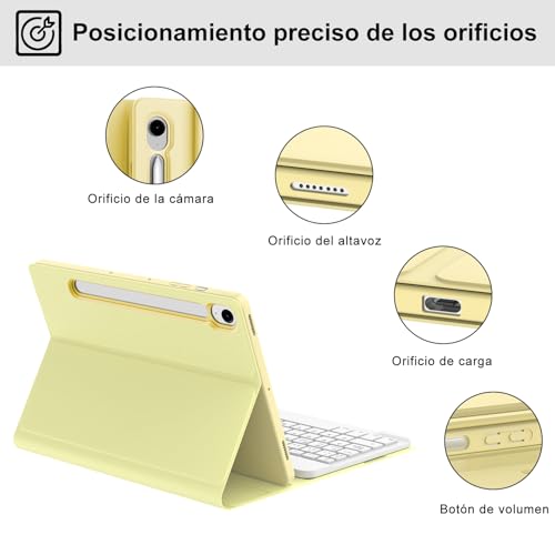 Funda teclado Samsung Galaxy Tab S10 FE con teclado Bluetooth espanol de color amarillo 6