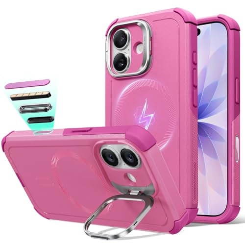 Image of ESR for iPhone 17 Phone Case with Stand, 23ft Military-Grade Drop Protection with Camera Control, Shock-Absorbing Rugged Cover, Compatible with MagSafe Accessories, Cyber Series, Pink