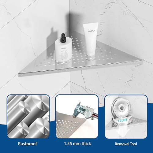 Neodrain Shower Corner Shelf Stainless Steel Bathroom Shelf Tiles Recessed Shower Organiser Storage for Bathroom Kitchen, 2 Pack - Image 3