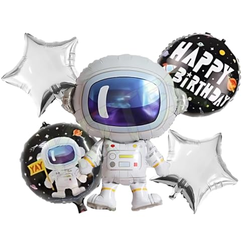 Image of KITTER Space Theme Birthday Decorations for Kids | Astronaut Foil Balloon Set for Boys & Girls | Galaxy Outer Space Party Supplies | Happy Birthday Balloon Pack - 5 Pcs