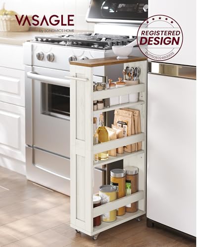 Miniatura 2 de Vasagle Carrito De Almacenaje Delgado De 4 Niveles, Estante De Cocina Con Ruedas, Con Asa, Espacio Pequeño, 15 X 43,2 X 86,5 Cm, Baño, Lavandería, Blanco Rústico Y Marrón Miel Lrc050k01