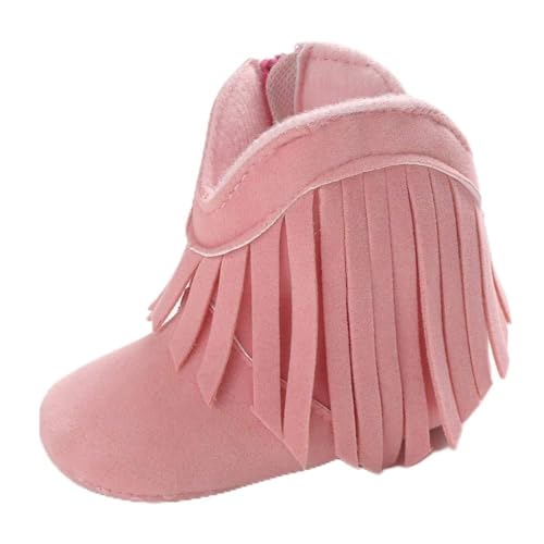 Meckior Baby Girls Cowboy Tassel Boots Side Zipper Moccasins Soft Bottom Non-Slip Toddler Shoe
