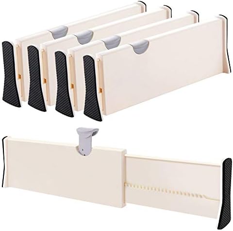 Drawer Dividers Organizer 4 Pack, Adjustable Separators 4" High Expandable from 11-17" for Bedroom, Bathroom, Closet,Clothing, Office, Kitchen Storage, Strong Secure Hold, Foam Ends, Locks in Place