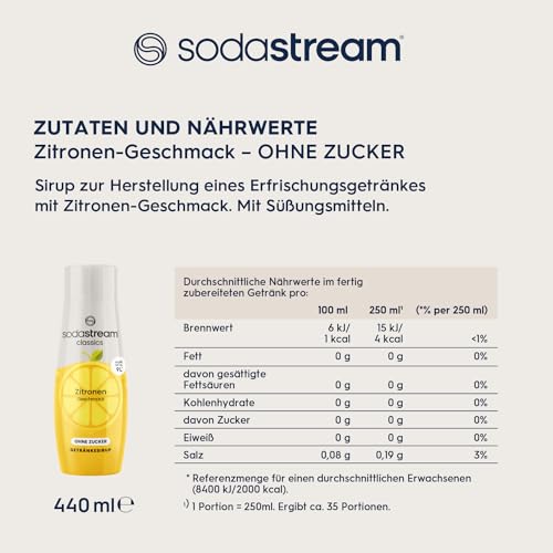 SodaStream Sirup Zitrone ohne Zucker, 1x Flasche ergibt 9 Liter Fertiggetränk, Sekundenschnell zubereitet und immer frisch, 440 ml 6