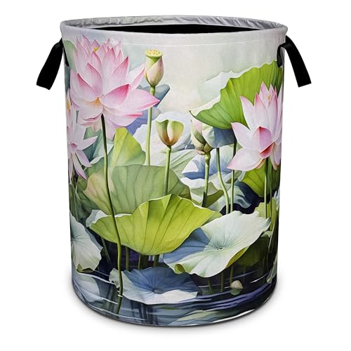Image of Lotus Laundry Basket Beautiful Flowers Foldable Waterproof Oxford Cloth