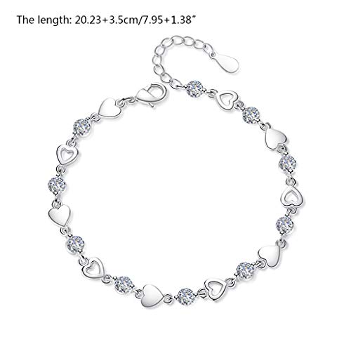 HELYZQ Pulseira de coração de cristal prata esterlina 925 com pingente de pulseira de joia feminina