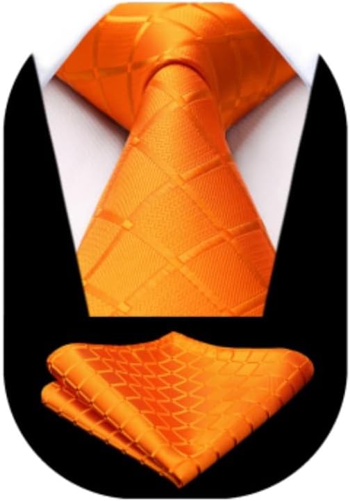 HISDERN Plaid Checkered Tie Handkerchief Woven Classic Formal Men's Necktie & Pocket Square Set