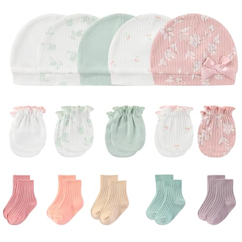 Image of MAMIMAKA Newborn Baby Boy Girl Caps Mittens Socks Set Cotton Baby Essentials Accessories (Hats+Gloves+Socks)