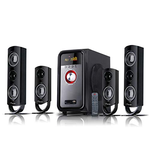 Image of ENKOR EK4868BT 4.1 Channel Bluetooth Home Theater Speaker System with 30W 5.25' Subwoofer, 3' Center & Full Range Speakers, Surround Sound, FM /USB /SD /HDMI, Karaoke, Black
