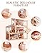 ROBUD Doll House - Wooden Bohemian Dollhouse with Realistic Design, Includes 37 Pieces of Furniture & Accessories for Kids Ages 3+