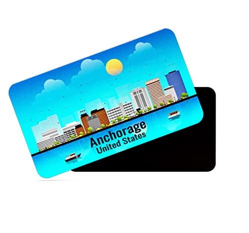 Image of dhcrafts Rectangular Rubber Fridge Magnet /Magnetic Card Blue United States Anchorage Design Pack of 1 (8.6cm x 5.4cm)