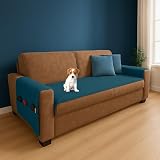 Farè – Runner Copriseduta Divano Impermeabile con Copribraccioli e Tasche Organizer - Copridivano Universale Antimacchia - Ideale per cani, gatti e bambini - Armor Blu