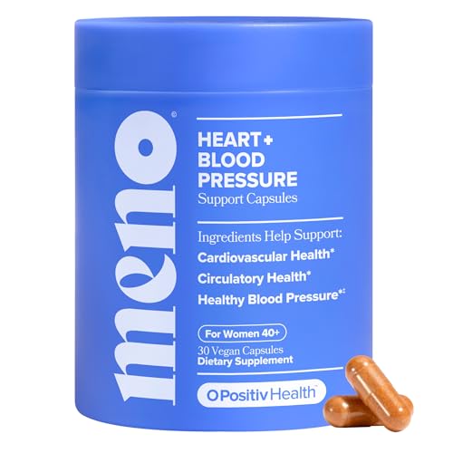 O Positiv MENO Heart + Blood Pressure Support Capsules Daily Support for Healthy Circulation Stress Management & Blood Pressure with CoQ10 Beets Pine Bark & Saffron 30 Servings