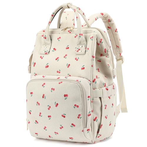 Women Corduroy College School Backpack Bookbag, 15.6 Inch Travel Laptop Backpack Casual Daypack (Cherry)