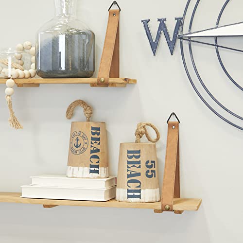 Deco 79 Wood Buoy Door Stopper Sculpture With Rope Accents, Set Of 2 6" W, 11" H, Brown #TOP1