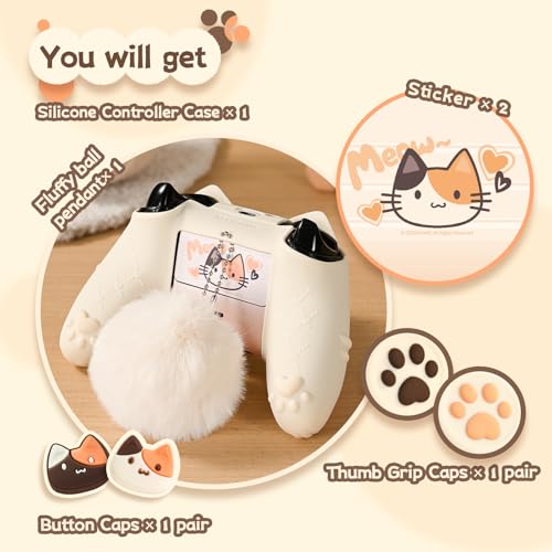 Image of GeekShare Cat Paw Controller Skin Grips Set Anti-Slip Silicone Protective Cover Skin Case Compatible with Xbox Series X Controller with 2 Thumb Caps & 2 Button Caps & 1 Fluffy Ball & 2 Sticker-Calico