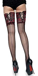 krautwear Strapsstrümpfe Damen Spitze Rückennaht schwarz-rot 20 DEN