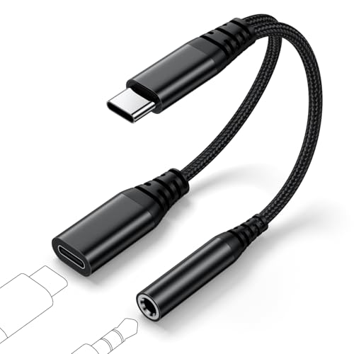 USB C auf Klinke 3.5 Adapter und Laden, 2-in-1 USB C Kopfhörer Adapter Type C Aux Audio A-dapter with HiFi DAC Chip for iPhone 15 16 Plus Pro Max, Samsung Galaxy S25 S24 S23 S22 S21 Ultra, i-Pad Pro