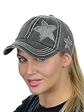 C.C Ponycap Messy High Bun Ponytail Adjustable Glitter Star Distressed Baseball Cap Hat, Grey