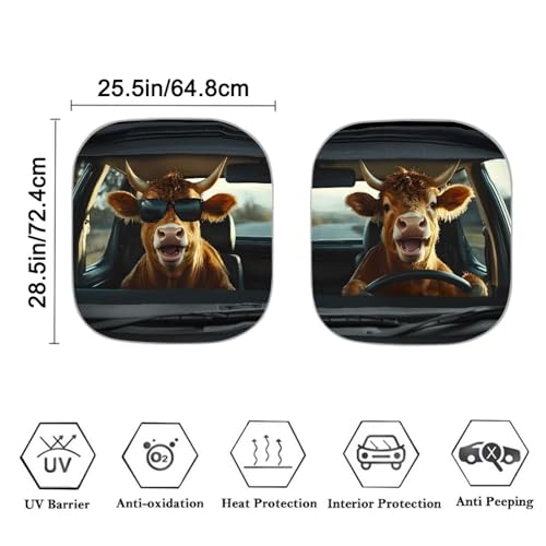 Image of Fashion Highland Cow Sunshade Visor 2 PCS Car Windshield Sun Shade Easy Installation Foldable Automotive Interior Accessories for Sun Protection Sun Shade for UV Protection