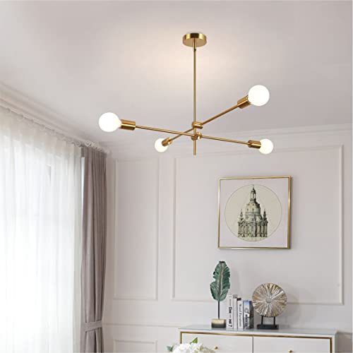 Exclusive KCO Lighting Sputnik Chandelier 4-Light Golden Pendant Lighting Mid-Century Modern Ceiling Light Fixture for Kitchen Dining Room Living Room (4-Lights)
