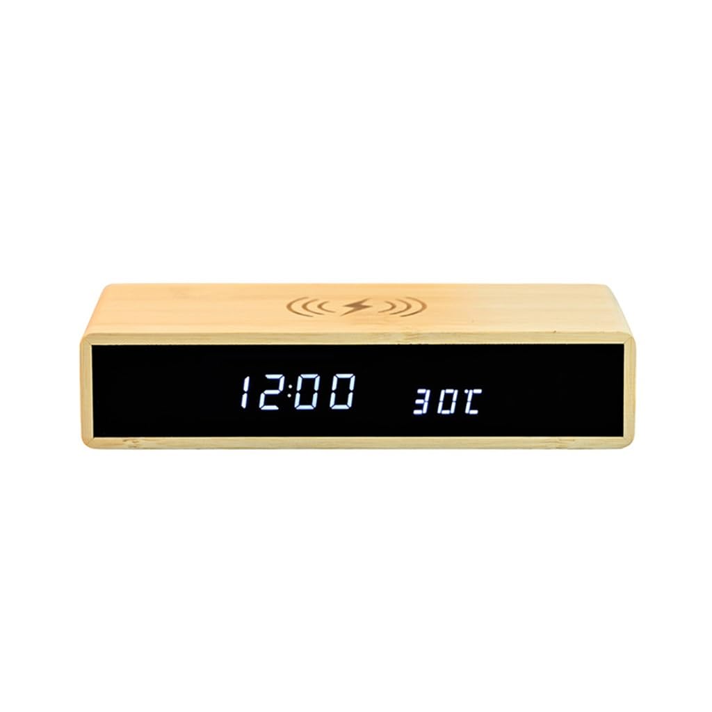 KLPODAU Charging Electronic Clock Charge Snooze Alarm Multifunctional LED Smart Wooden