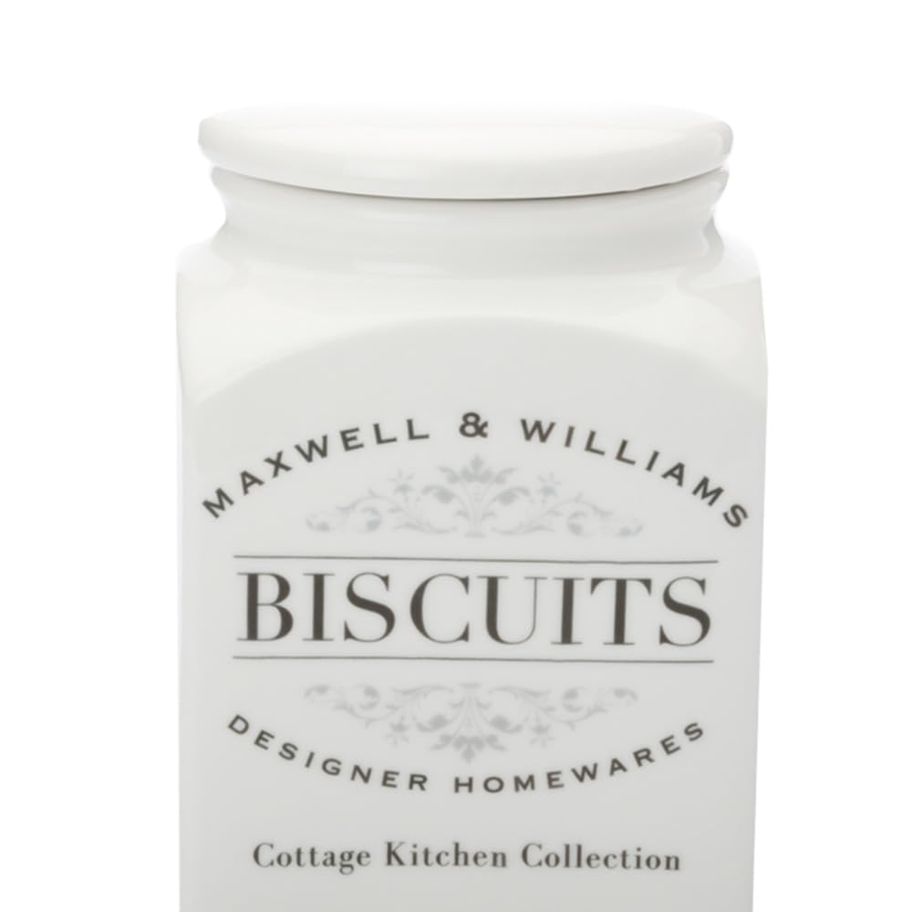 Maxwell & Williams Barattolo Per Biscotti In Porcellana Bianca Da 3 Litri, Stile Cottage Kitchen, Con Coperchio Ermetico E Manico In Legno