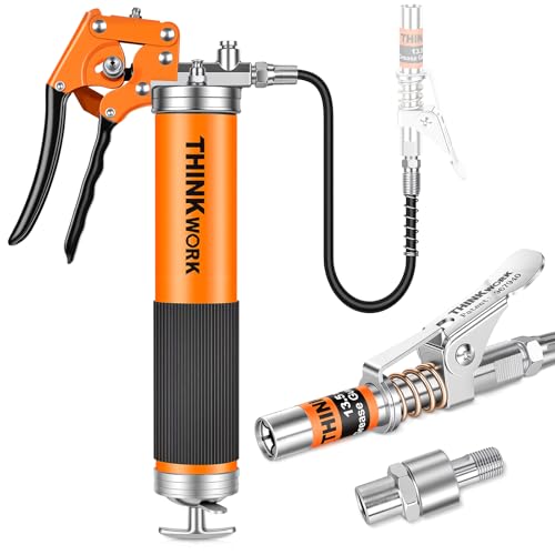 THINKWORK 8000 PSI Pistol Grip Grease Gun Kit - Adjustable Pressure, Professional Heavy Duty Grease Guns Tool with 0.53" Coupler & 360°Swivel Joint - Auto, Marine, Industrial, Agricultural Machinery