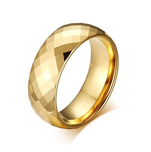 VNOX Men's Rhombic Cut Tungsten Carbide Promise Engagement Wedding Band Ring,Gold Plated,8mm Width,Size 9