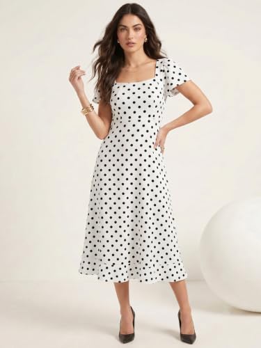 Image of Selvia Women's Polka Dot Short Sleeve Midi Western Dress