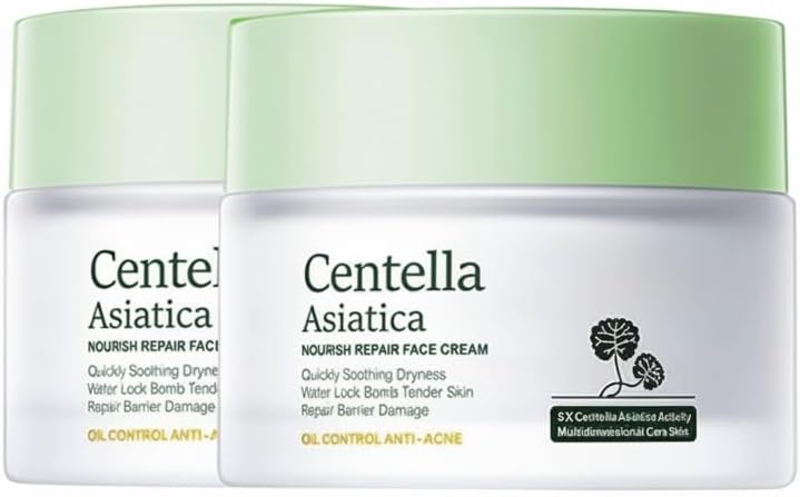 KASTWAVE Repair Face Cream, 2 PCS Centella Face Moisturize, Glow Skin, Skin Barrier Repair, Deeply Nourishing, Calming Cream for Soothes Acne Rosacea Oily & Sensitive Skin
