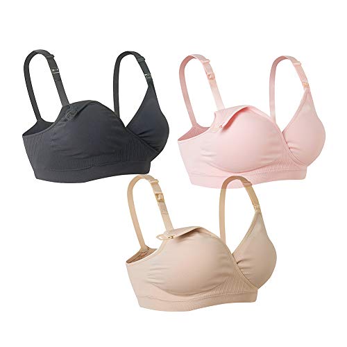 Lemef Soutien-Gorge d'allaitement Maternel sans Couture sous-vêtement de Maternité avec Bourrage Lot de 3 pour Femme,Noir & Marron & Rose,S