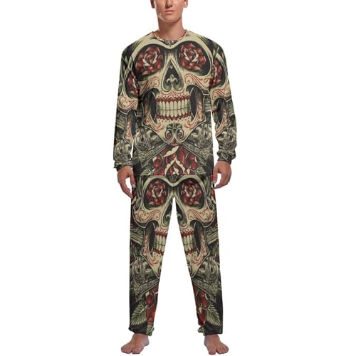 Pyjama homme crâne de fleurs contre le froid nocturne avec pantalon doux