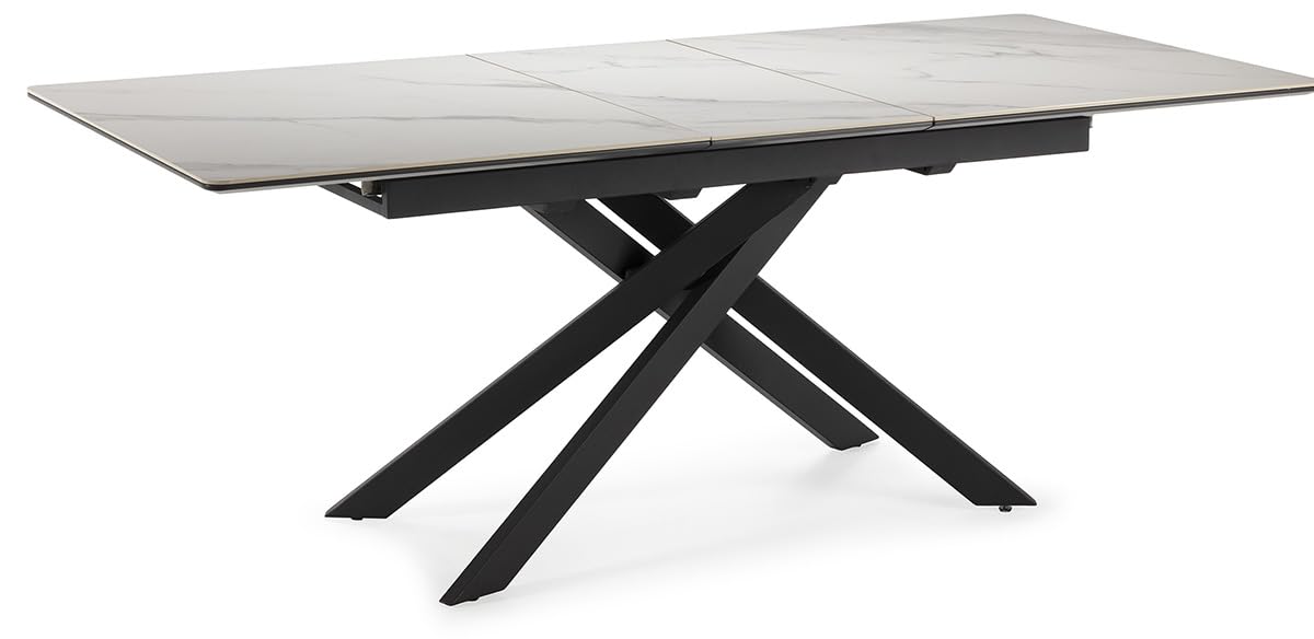 PEGANE Table à Manger, Table de Repas rectangulaire Extensible en céramique Coloris Blanc Mat, Pieds Coloris Noir - Longueur 160-200 x Profondeur 89,50 x Hauteur 76 cm