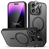 TOBOVON for iPhone 14 Pro Max Case, Compatible with MagSafe, Built-in Camera Ring Stand, with Individual Camera Cover, Translucent Matte Military-Grade Drop Protection Magnetic Case, Black
