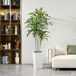 Artificial dracaena tree 7ft uv resistant fake plants with white taper planter lifelike tall artificial floor plants for indoor outdoor faux tree for home courtyard decor  urban country home decor