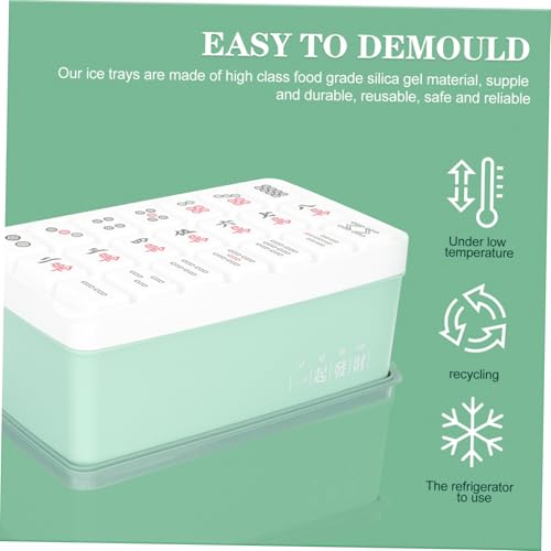 TOBBOMEY 雀柄製氷皿 浅緑色 格収納容器付き 蓋付きで衛生的 家用キッチンアクセサリー 冷凍庫省スペース設計