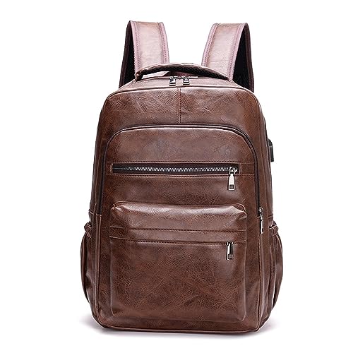 Shenrongtong Cuero Vintage Para Hombre, Mochila Informal Mujer, B...