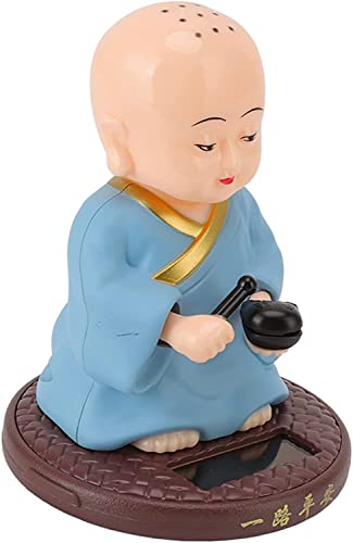 Image of AUGEN Small Buddhist Monk Solar Ornaments, Automatic Nodding Lucky Meaning Light Energy Sensing Eco Friendly Solar Buddhist Monk Statue Decoration for Home Car Dashboard (Pack of 1)(C, Blue)