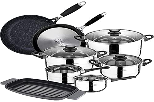 San Ignacio Set batería 8 Piezas 20/24 32x20 cms, Acero Inoxidable, Negro/Plateado, 5 cuerpos...