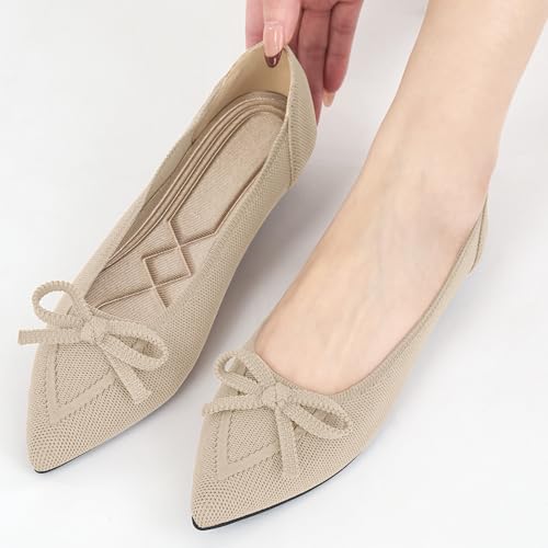 Image of Ablanczoom Ballet Flats Shoes for Women: Dressy Pointed Toe Bow Knit Flats Comfortable Slip On Work Business Casual Shoes