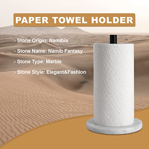 Koville Luxury African Marble Paper Towel Holder Countertop, Metal Rod Paper Towel Holder Stand For Kitchen Organization And Storage, Fit For Standard Or Jumbo-Sized Rolls(Namib Fantasy) #TOP1
