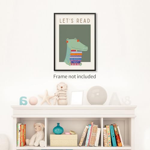 Cartazes de leitura de animais de crocodilo fofo Let's Read Kids Quote Canvas Wall Art Trendy Green